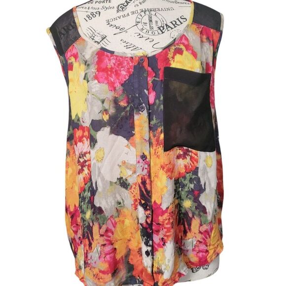 Silence + Noise for Urban Outfitters Black Floral Button Down Top - Picture 1 of 2